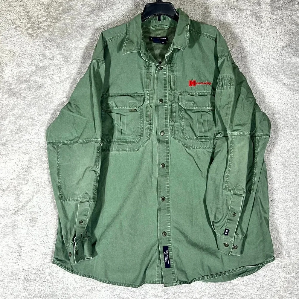 5.11 Tactical Shirt Mens XL Green Cotton Mesh Lined Fishing Workwear Button Up